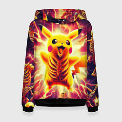 Толстовка-худи женская Огненный Пикачу среди скелетов - нейроарт, цвет: 3D-черный