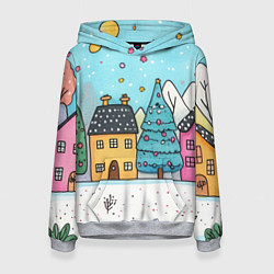 Женская толстовка Новогодние рисованные домики