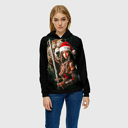 Толстовка-худи женская Античная снегурочка воин с медведем, цвет: 3D-черный — фото 2