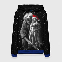 Толстовка-худи женская Античная снегурочка с медведем, цвет: 3D-синий