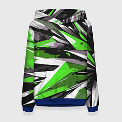 Толстовка-худи женская Чёрно-зелёная-белая абстракция, цвет: 3D-синий