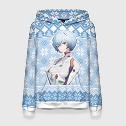 Толстовка-худи женская Rei christmas sweater Evangelion, цвет: 3D-белый