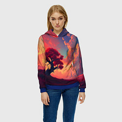 Толстовка-худи женская Красное дерево на закате, цвет: 3D-синий — фото 2