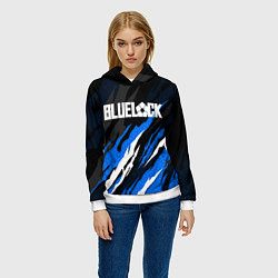 Толстовка-худи женская Блюлок - синий языки, цвет: 3D-белый — фото 2