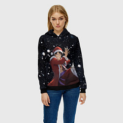 Толстовка-худи женская Новогодний Луффи - Ван Пис, цвет: 3D-черный — фото 2