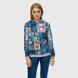 Толстовка-худи женская Пэчворк с аниме персонажами, цвет: 3D-меланж — фото 2