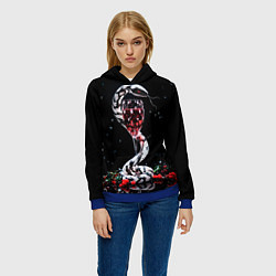 Толстовка-худи женская Черно-белая змея с фужером вина и падубом, цвет: 3D-синий — фото 2