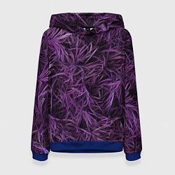 Толстовка-худи женская Фиолетовая трава на чёрном фоне, цвет: 3D-синий