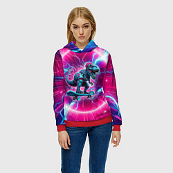 Толстовка-худи женская Cyber tyrannosaurus is a cool skateboarder, цвет: 3D-красный — фото 2