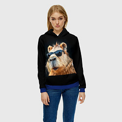 Толстовка-худи женская Капибара на темном фоне, цвет: 3D-синий — фото 2