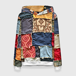 Толстовка-худи женская Яркий пэчворк, цвет: 3D-белый