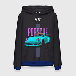 Толстовка-худи женская Немецкий автомобиль Porsche 911, цвет: 3D-синий