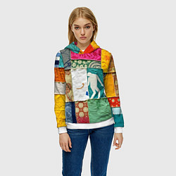 Толстовка-худи женская Пэчворк с человечком, цвет: 3D-белый — фото 2