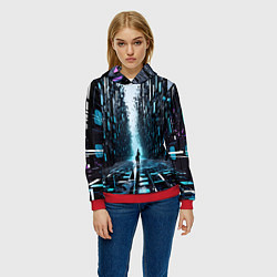 Толстовка-худи женская Человек в цифровом лесу, цвет: 3D-красный — фото 2