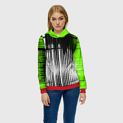 Толстовка-худи женская Зелёно-чёрный гранж на белом фоне, цвет: 3D-красный — фото 2
