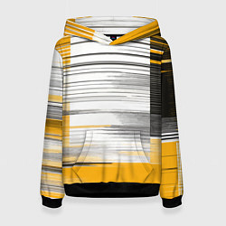 Толстовка-худи женская Чёрные вертикальные полосы на жёлто-белом фоне, цвет: 3D-черный