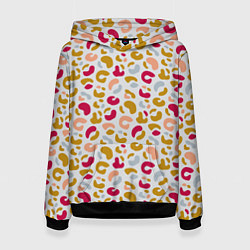 Толстовка-худи женская Разноцветный леопардовый узор, цвет: 3D-черный