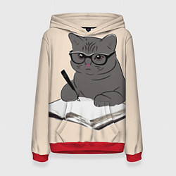 Толстовка-худи женская Психолог кот, цвет: 3D-красный