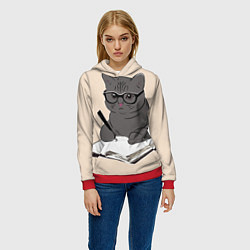 Толстовка-худи женская Психолог кот, цвет: 3D-красный — фото 2