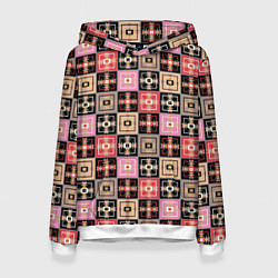 Толстовка-худи женская Разноцветная плитка с геометрическим рисунком, цвет: 3D-белый