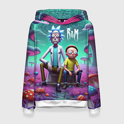 Толстовка-худи женская Рик и Морту на сказочной грибной планете - нейроар, цвет: 3D-белый