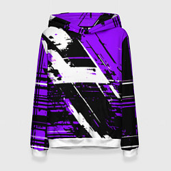 Толстовка-худи женская Diagonal black and white stripes on a purple backg, цвет: 3D-белый