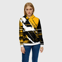 Толстовка-худи женская Diagonal black and white stripes on a yellow backg, цвет: 3D-белый — фото 2