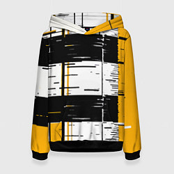 Толстовка-худи женская Жёлтые и чёрные полосы на белом фоне, цвет: 3D-черный