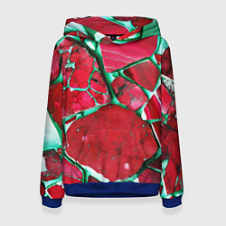 Толстовка-худи женская Зеленый минерал в красном камне, цвет: 3D-синий