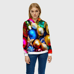 Толстовка-худи женская Новогодние украшения, цвет: 3D-белый — фото 2