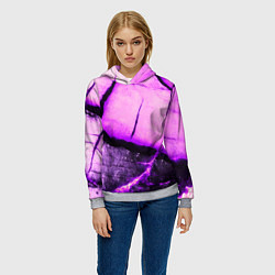 Толстовка-худи женская Трещины на абстрактном фиолетовом фоне, цвет: 3D-меланж — фото 2