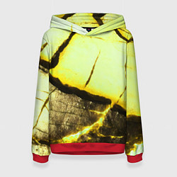 Толстовка-худи женская Трещины на абстрактном жёлтом фоне, цвет: 3D-красный