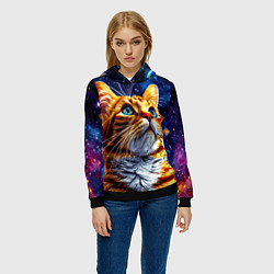 Толстовка-худи женская Рыжий котик в космосе, цвет: 3D-черный — фото 2