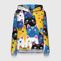 Толстовка-худи женская Много цветных котиков, цвет: 3D-меланж