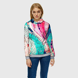 Толстовка-худи женская Волнистые розово-голубые плитки, цвет: 3D-меланж — фото 2