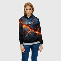 Толстовка-худи женская Черная треснутая плита - текстура, цвет: 3D-меланж — фото 2