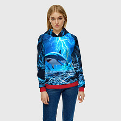 Толстовка-худи женская Акула и разряд молнии, цвет: 3D-красный — фото 2