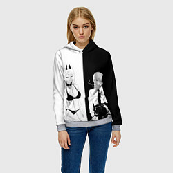 Толстовка-худи женская Пауэр и мисс Макима -Человек бензопила, цвет: 3D-меланж — фото 2
