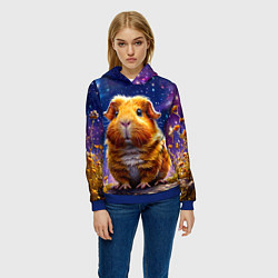 Толстовка-худи женская Морская свинка в космосе, цвет: 3D-синий — фото 2