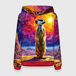 Толстовка-худи женская Сурикат и космическое небо, цвет: 3D-красный