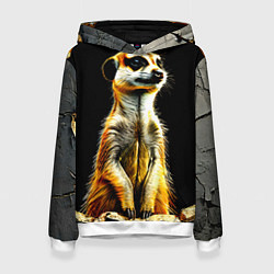 Толстовка-худи женская Сурикат на черном, цвет: 3D-белый