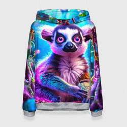 Толстовка-худи женская Лемур в сказочном лесу, цвет: 3D-меланж