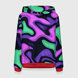 Толстовка-худи женская Разноцветный эмоциональный камуфлляж, цвет: 3D-красный