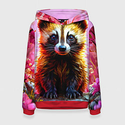 Толстовка-худи женская Росомаха в розовом лесу, цвет: 3D-красный