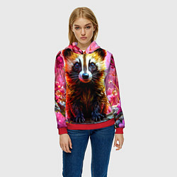 Толстовка-худи женская Росомаха в розовом лесу, цвет: 3D-красный — фото 2