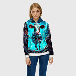 Толстовка-худи женская Корова в разрядах молнии, цвет: 3D-белый — фото 2