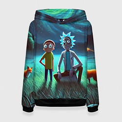 Толстовка-худи женская Рик и Морти на поляне - нейроарт, цвет: 3D-черный