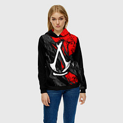 Толстовка-худи женская Assassins creed: shadows - белый логотип, цвет: 3D-черный — фото 2