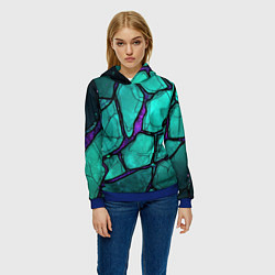 Толстовка-худи женская Зеленые плиты с фиолетовым разломом, цвет: 3D-синий — фото 2