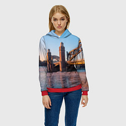 Толстовка-худи женская Большеохтинский мост в Санкт-Петербурге, цвет: 3D-красный — фото 2